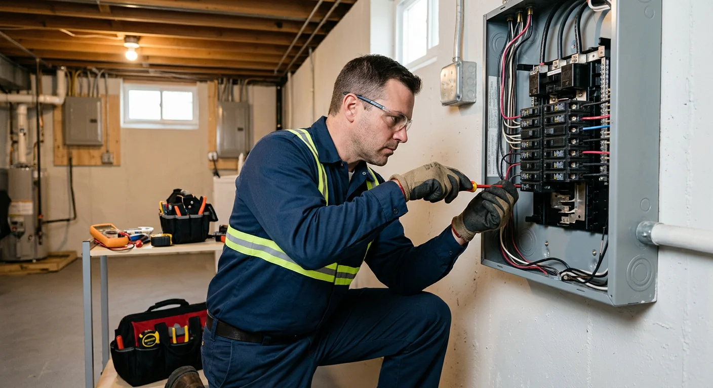 Electrician reviewing a written estimate with a homeowner during a service walkthrough