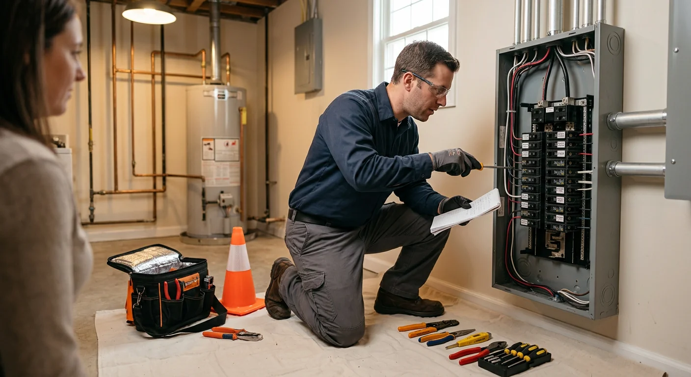 Upgraded electrical panel with labeled breakers in a residential utility room