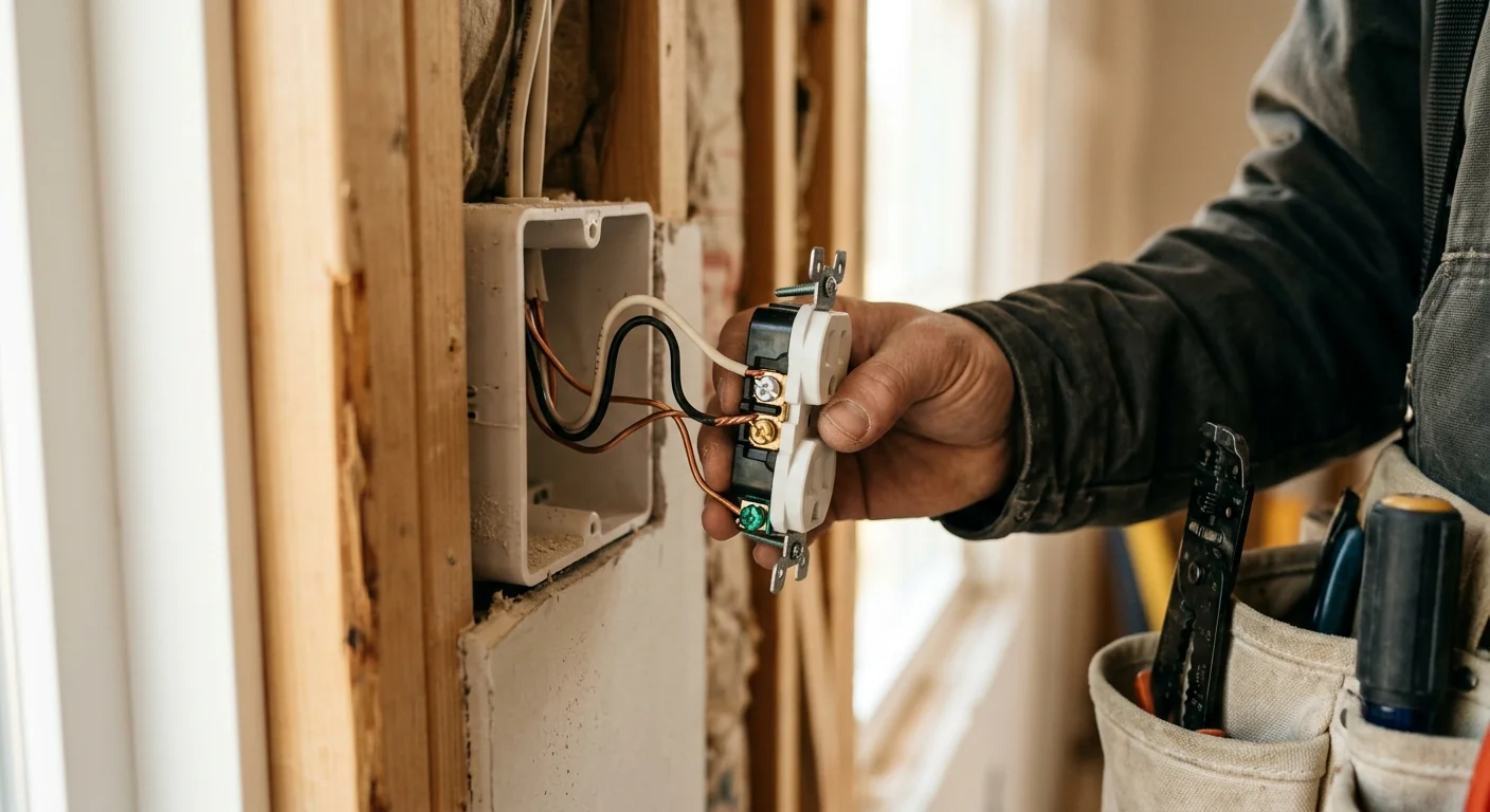 Close-up of freshly terminated copper wiring inside a new outlet box