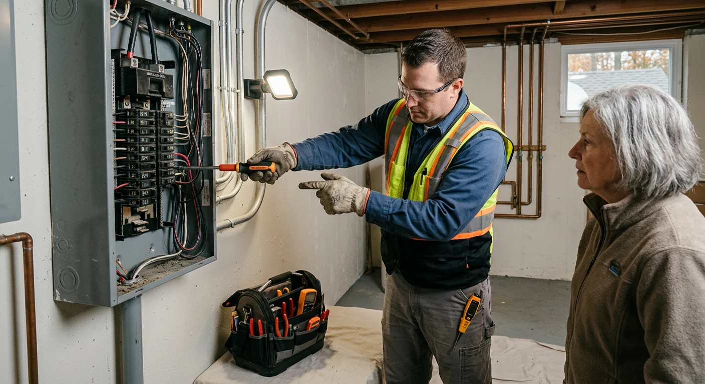 Technician mounting a Level 2 EV charger inside a residential garage