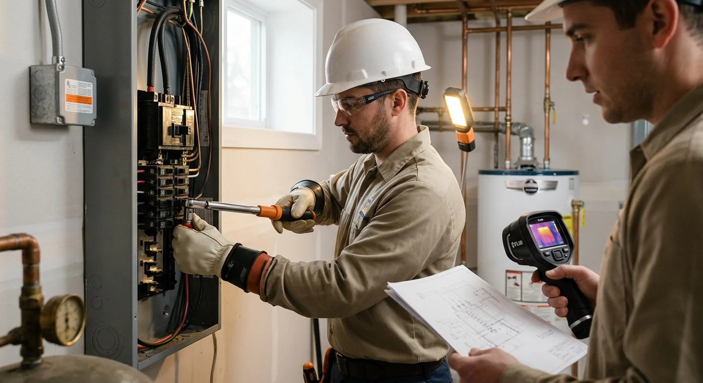 Electrician mounting recessed ceiling fixtures during a lighting installation in a Riverhead home