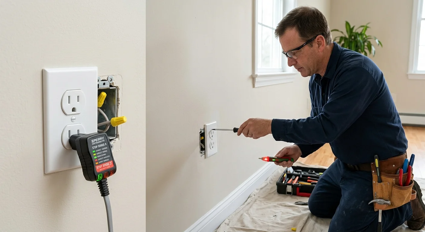 Newly installed grounded outlet with clean drywall finish and cover plate